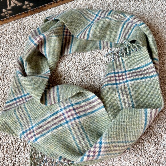 Highgrove Prince of Wales Check Green Purple Blue Lambswool Scarf - Picture 1 of 4